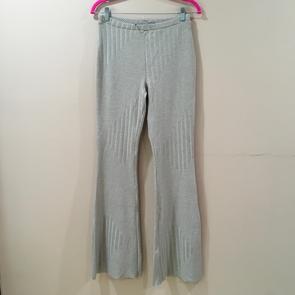 Zara Light Gray Ribbed Knit Flare Pants